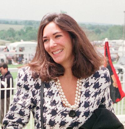 FILE - In this June 5, 1991 file photo, British socialite Ghislaine Maxwell arrives at Epsom Racecourse. Jeffrey Epsteinâ€™s former girlfriend will face a judge and at least one of her accusers by video at a hearing to determine whether she stays behind bars until trial on charges she recruited girls for the financier to sexually abuse a quarter-century before he killed himself in a Manhattan jail. The hearing Tuesday, July 14, 2020, in Manhattan federal court was expected to feature a not guilty plea by Maxwell along with arguments over whether she'll flee if she's released. (Chris Ison/PA via AP, File)