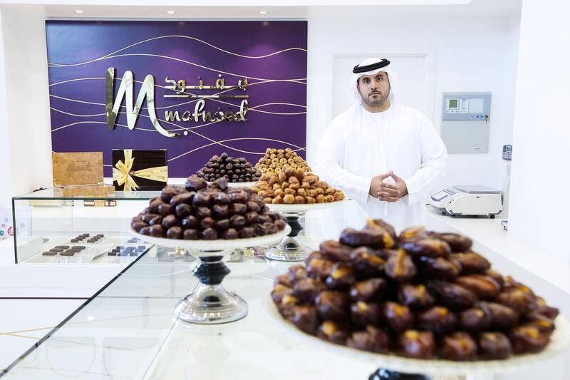 Nayef Bin Hamrour AlAmeri is the owner of Mafnood, an Emirati company specialising in high-end dates with a store in Nation Towers on the Corniche in Abu Dhabi. Christopher Pike / The National