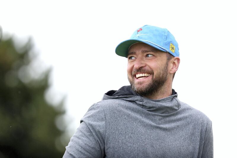 ST ANDREWS, SCOTLAND - SEPTEMBER 26: Musician, Justin Timberlake reacts during Day one of the Alfred Dunhill Links Championship at Carnoustie Golf Links on September 26, 2019 in St Andrews, United Kingdom. (Photo by Matthew Lewis/Getty Images)