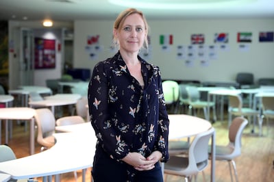 DUBAI, UNITED ARAB EMIRATES , October 30  – 2019 :- Eleanor Astrup, Business and Economics teacher at the Investars programme by Zurich held at Gems Wellington International School on Sheikh Zayed road in Dubai. ( Pawan Singh / The National )  For Business. Story by Nada