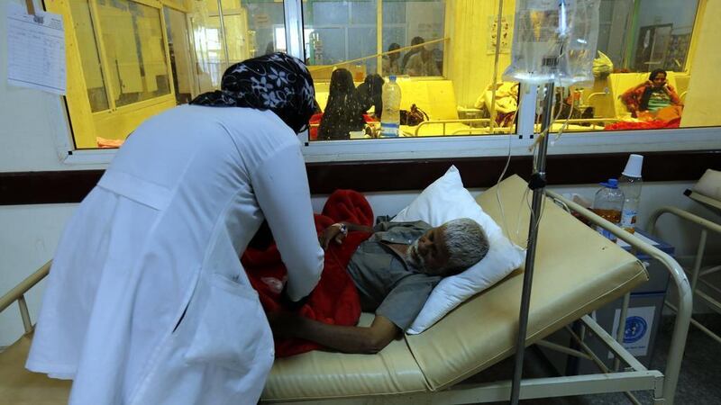 Yemen's suffering is the result of the Houthi-Saleh alliance's misgovernance. A doctor attends to cholera patient at a hospital in Sanaa on June 22, 2017. EPA / Yahya Arhab