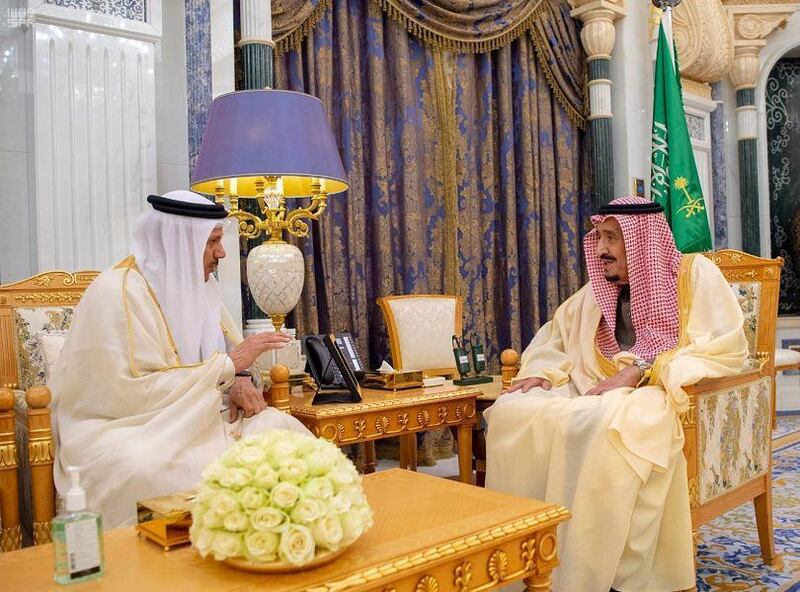 Saudi Arabia's King Salman meets with Secretary-General of the GCC Abdullatif bin Rashid Al Zayani in Riyadh. Saudi Press Agency / Handout via Reuters