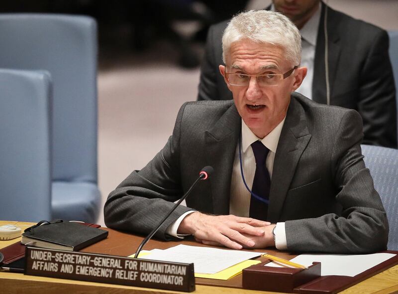 FILE - In this Oct. 23, 2018, file, photo. Mark Lowcock, the U.N. Humanitarian Affairs Emergency and Relief Coordinator, address United Nations Security Council with a report on Yemen at U.N. headquarters. The United Nations humanitarian aid chief said on Tuesday, Dec. 4, 2018 he doesnâ€™t expect an â€œeasy or rapid processâ€ in peace talks involving warring sides in Yemen, which faces the worldâ€™s largest humanitarian crisis. (AP Photo/Bebeto Matthews, File)