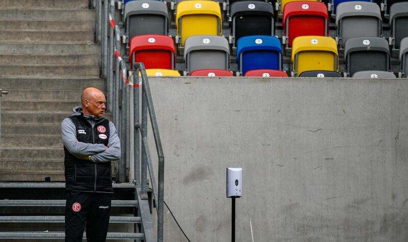 ortuna Duesseldorf's Head Coach Uwe Roesler stands on the sideline during the Bundesliga match between Fortuna Duesseldorf and SC Paderborn 07 at Merkur Spiel-Arena on May 16, 2020 in Duesseldorf, Germany.  All matches until the end of the season will be played behind closed doors. Getty Images