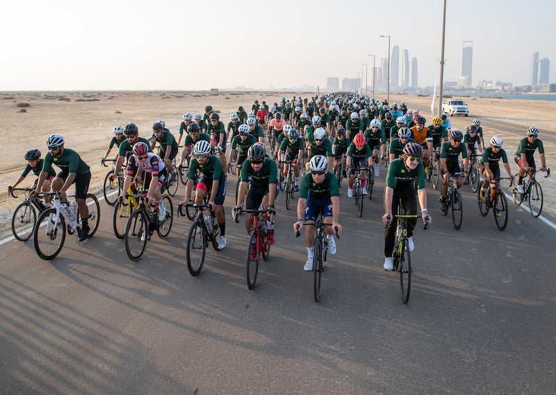 The unveiling of the future of cycling on Al Hudayriat Island, Abu Dhabi. Cyclists take a community ride around the track. Victor Besa / The National