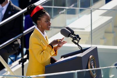 FILE - American poet Amanda Gorman reads a poem during the 59th Presidential Inauguration at the U.S. Capitol in Washington, Wednesday, Jan. 20, 2021. (AP Photo/Carolyn Kaster)