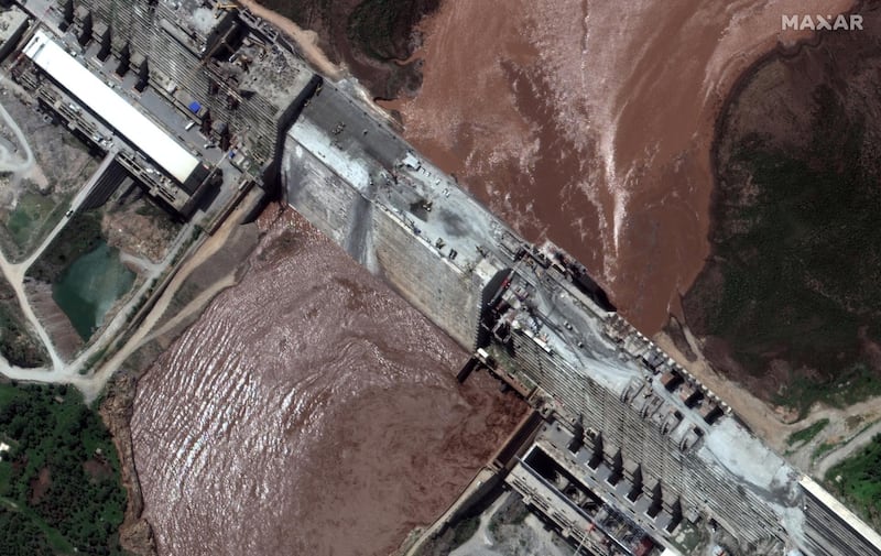FILE PHOTO: A handout satellite image shows a closeup view of the Grand Ethiopian Renaissance Dam (GERD) and the Blue Nile River in Ethiopia June 26, 2020. Satellite image ©2020 Maxar Technologies via REUTERS ATTENTION EDITORS - THIS IMAGE HAS BEEN SUPPLIED BY A THIRD PARTY. MANDATORY CREDIT. NO RESALES. NO ARCHIVES. MUST NOT OBSCURE WATERMARK/File Photo