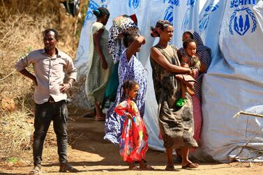 Ethiopian refugees who fled conflict in Tigray, shelter at Um Raquba camp in Sudan’s eastern Gedaref province. AFP