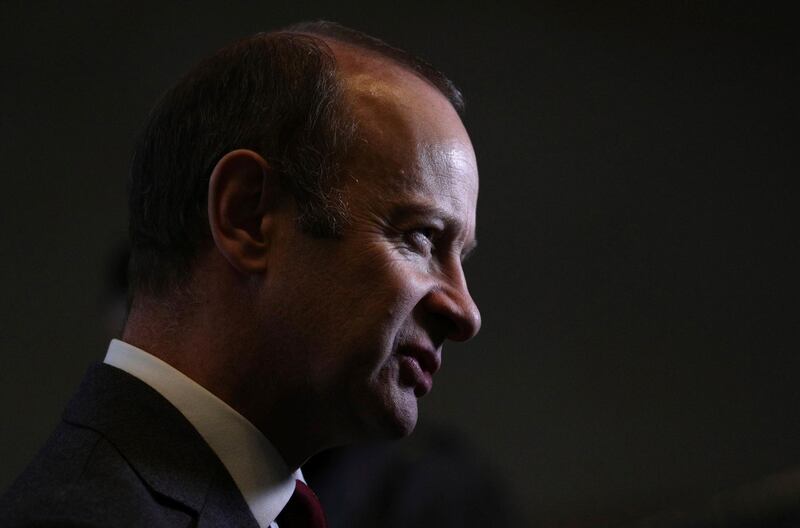 UK Independence Party (UKIP) leader Henry Bolton speaks to the media after he lost the party leadership as party members backed a no confidence motion during a party Extraordinary General Meeting in Birmingham, England, Saturday Feb. 17, 2018.  The troubled UKIP ousted its leader Saturday after a scandal over racist messages sent by his then girlfriend. (Aaron Chown/PA via AP)