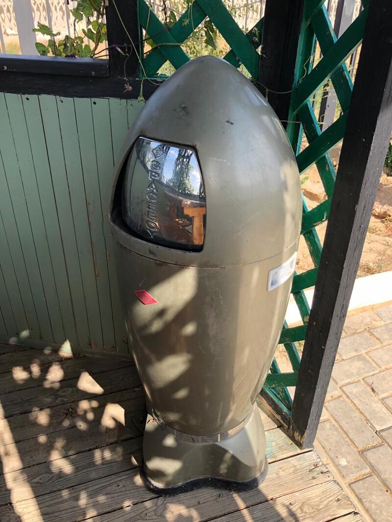 A rocket shaped bin in the recreational area of the Seven Winds Hotel in Baikonur. Erica Alkhershi / The National