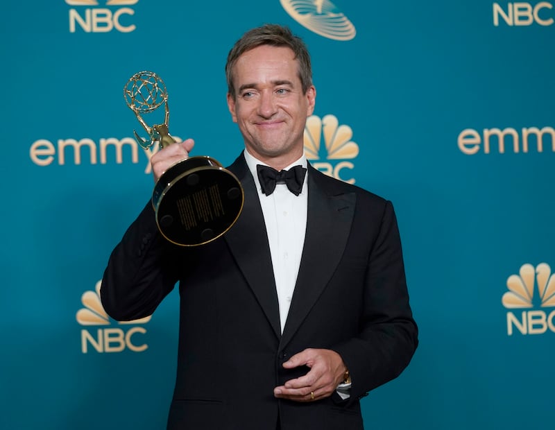 Matthew Macfadyen with his award for Best Supporting Actor in a Drama Series for 'Succession'. AP