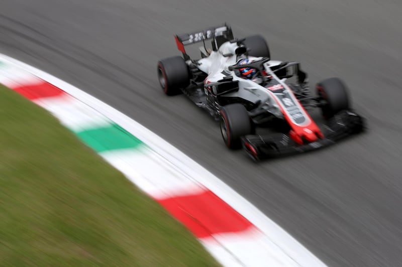 MONZA, ITALY - SEPTEMBER 02: Romain Grosjean of France driving the (8) Haas F1 Team VF-18 Ferrari on track during the Formula One Grand Prix of Italy at Autodromo di Monza on September 2, 2018 in Monza, Italy.  (Photo by Charles Coates/Getty Images)