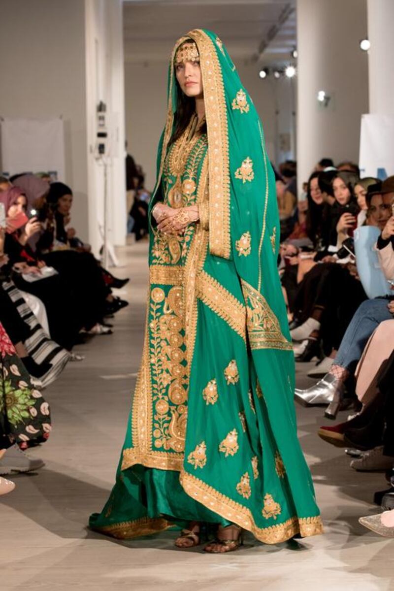 Embroidered attire by Art of Heritage was showcased at the first London Modest Fashion Week last month. The foundation celebrates Saudi heritage and its embroidery. Courtesy Nimz Chana.