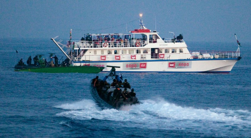 Israeli forces approach one of six ships bound for Gaza in the Mediterranean Sea on May 31, 2010. Reuters