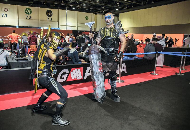 November 24, 2017. (l_R) Scorpio and Barbarian (Maria Stojkovic
Omar Sharif) of Mortal Combat during the Games Con Middle East at ADNEC.
Victor Besa for The National
AC
Requested by: Clare Dight