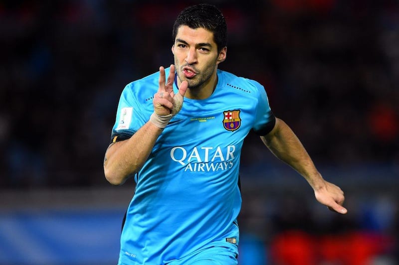 Luis Suarez celebrates after completing his hat-trick during the Club World Cup Semi Final. Masterpress / Getty Images