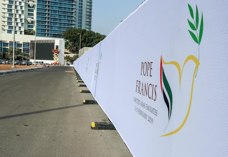 Abu Dhabi, U.A.E., January 30, 2019.  
Pope Francis preparations at Zayed Sports City.
Victor Besa / The National
Section:  NA
Reporter: