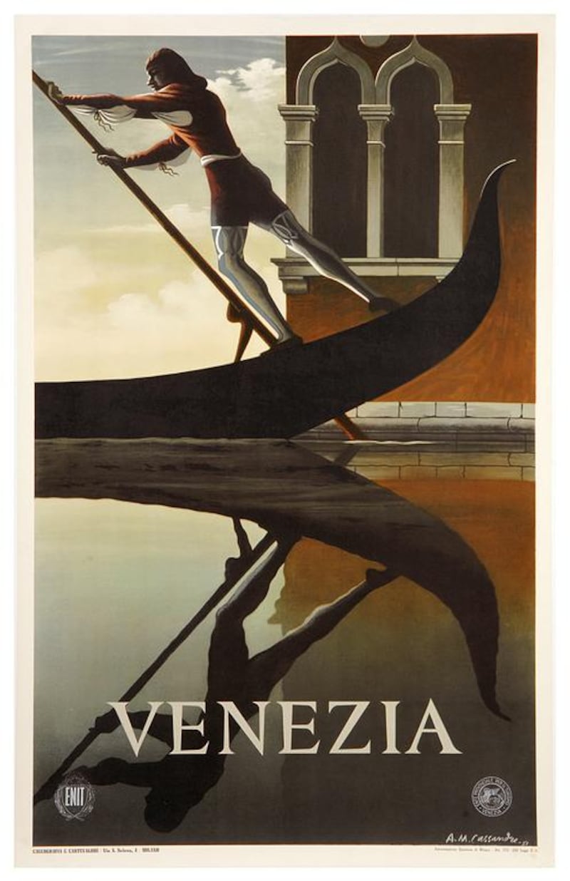 A handout imge of a vintage Venezia poster from the collection of Alessandro Bellenda, founder of “Galleria L’Image”, for the exhibition “ITALY - a journey through time in the art of Italian travel poster” (Courtesy: Embassy of Italy in Abu Dhabi)