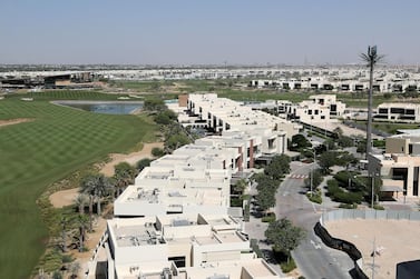 The Trump International Golf Club (left) and villas (right) at the Damac Hills in Dubai. (Pawan Singh / The National) 