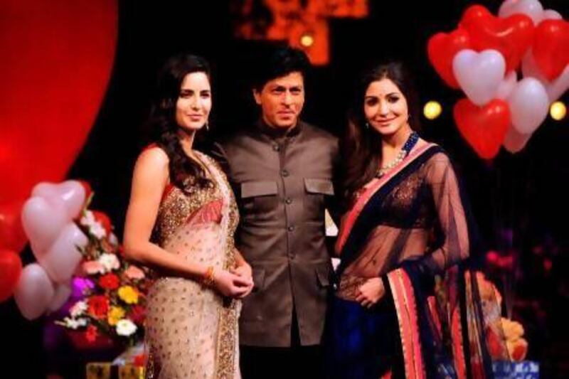 The finale of India’s Got Talent includes a special appearance and show from Bollywood stars, from left, Katrina Kaif, Shah Rukh Khan and Anushka Sharma. AFP