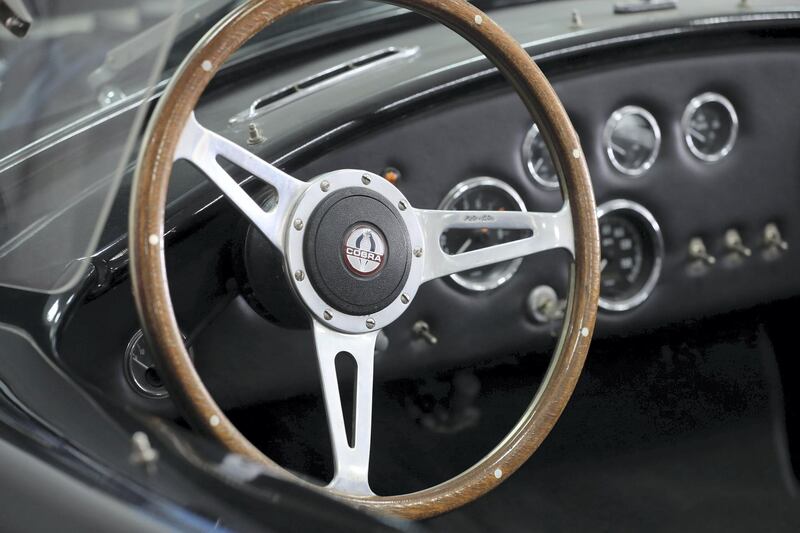 Dubai, United Arab Emirates - June 11th, 2018: Photo project. A 1965 Shelby cobra at Jeepers Auto Mechanical / Classic Cars Dubai. Monday, June 9th, 2018 Al Quoz, Dubai. Chris Whiteoak / The National