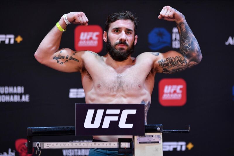 ABU DHABI, UNITED ARAB EMIRATES - JULY 14: Jimmie Rivera poses on the scale during the UFC Fight Night weigh-in inside Flash Forum on UFC Fight Island on July 14, 2020 in Yas Island, Abu Dhabi, United Arab Emirates. (Photo by Jeff Bottari/Zuffa LLC via Getty Images)