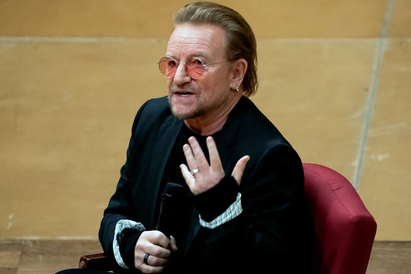 Bono, lead singer of Irish band U2. AP