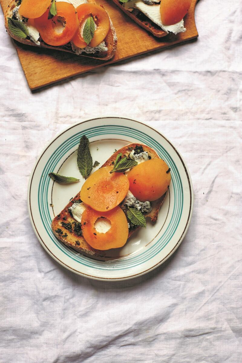 Mint adjika, cheese and apricot, a dish from Olia Hercules's book Kaukasis. Photo: Elena Heatherwick
