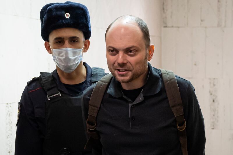 Opposition activist Vladimir Kara-Murza was jailed after being accused of spreading false information about the Russian military. AP