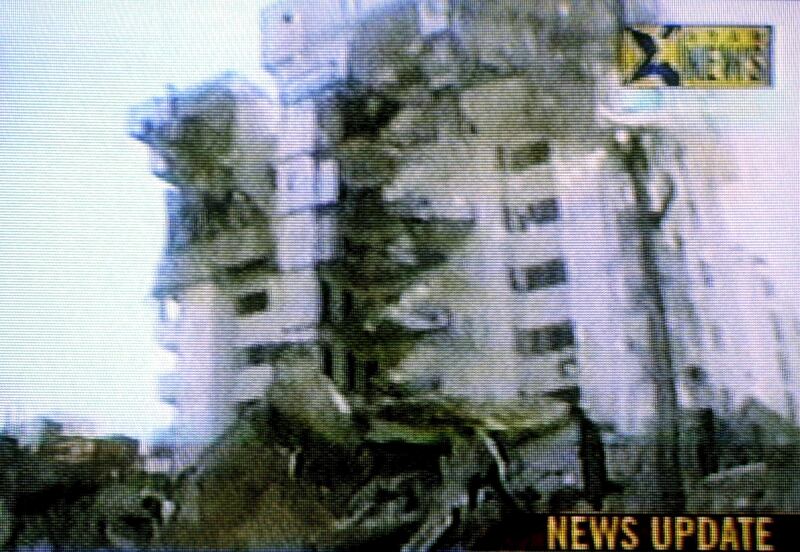 A building damaged by a 6.9 magnitude quake that rocked India's western Gujarat state in January 2001, killing between 13,000 and 20,000 people