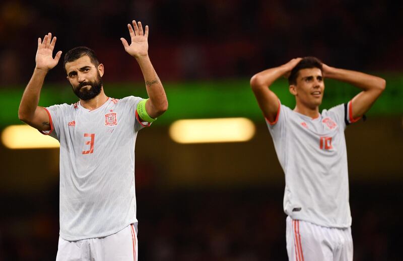 Raul Albiol and Rodri Hernandez of Spain look on after the International Friendly match between Wales and Spain in Cardiff, United Kingdom. Getty Images