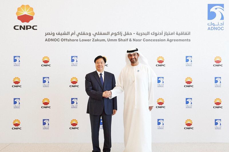 The China National Petroleum Corporation (CNPC), the world’s third largest oil company, was awarded stakes in two of Abu Dhabi’s offshore concession areas following the signing of agreements with the Abu Dhabi National Oil Company (ADNOC), March 21, 2018, Abu Dhabi. Courtesy: Adnoc