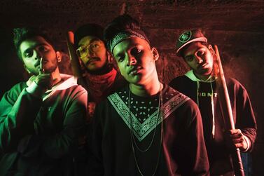 The Aavrutti quartet of hip-hop rappers - from left, Sanmohit, Frenzzy, Saifan and Sledge - feature in the Gully Gang Cypher. Courtesy Gully Gang Records