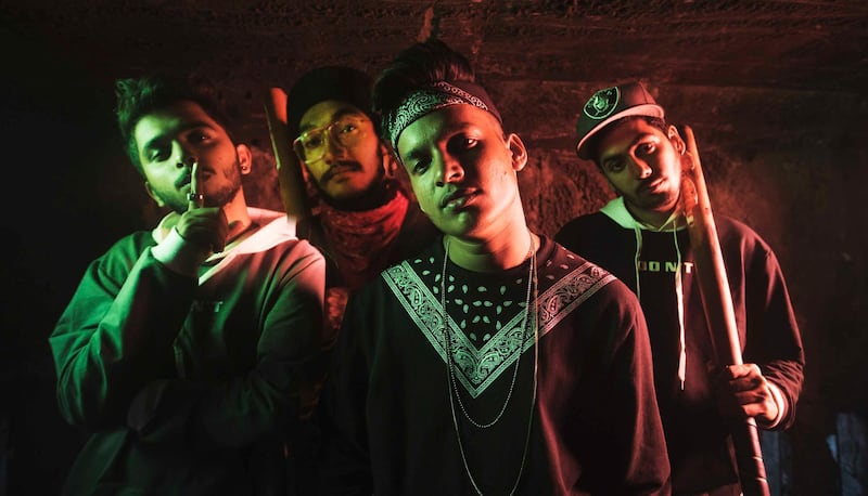 The Aavrutti quartet of hip-hop rappers - from left, Sanmohit, Frenzzy, Saifan and Sledge - feature in the Gully Gang Cypher. Courtesy Gully Gang Records