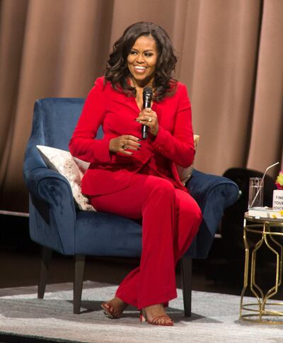 Former first lady Michelle Obama speaks at the "Becoming: An Intimate Conversation with Michelle Obama" event at the Wells Fargo Center on Thursday, Nov. 29, 2018, in Philadelphia. (Photo by Owen Sweeney/Invision/AP)