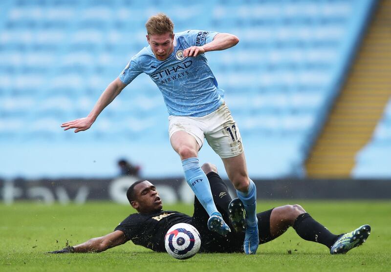 Kevin De Bruyne - 7: Sumptuous left-footed cross from deep set up Dias for the opener, while moving him joint-top for league assists this season. However, uncharacteristically loose with passing after the break, despite almost creating another. Still had major say. Getty
