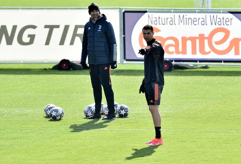 Cristiano Ronaldo training with teammates. Reuters