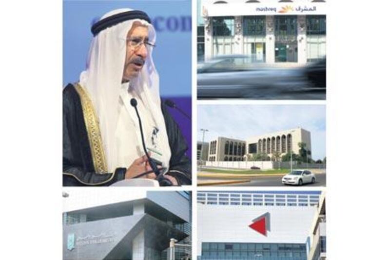 Sultan al Suwaidi, above, the Governor of the Central Bank, says 4.4 per cent or about Dh44 billion of loans are non-performing. Stephen Lock / The National, Andrew Henderson / The National, Ryan Carter / The National, Jaime Puebla / The National, Sammy Dallal / The National