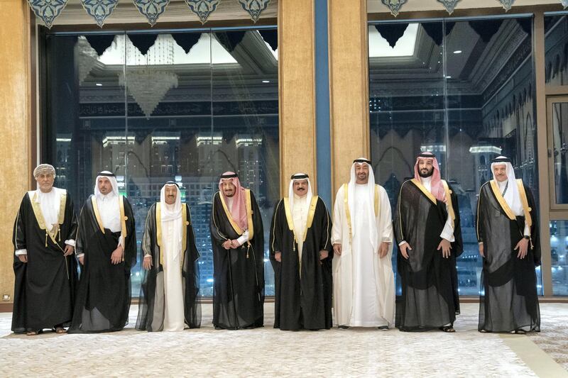 MECCA, SAUDI ARABIA - May 30, 2019: HH Sheikh Mohamed bin Zayed Al Nahyan, Crown Prince of Abu Dhabi and Deputy Supreme Commander of the UAE Armed Forces (), heads the UAE delegation to the Gulf Cooperation Council (GCC) emergency summit in Mecca.

( Mohamed Al Hammadi / Ministry of Presidential Affairs )
---