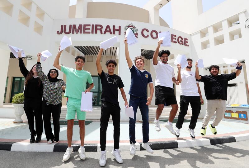 Pupils open their A-level results at Jumeirah College, Dubai. All photos: Chris Whiteoak, Victor Besa / The National