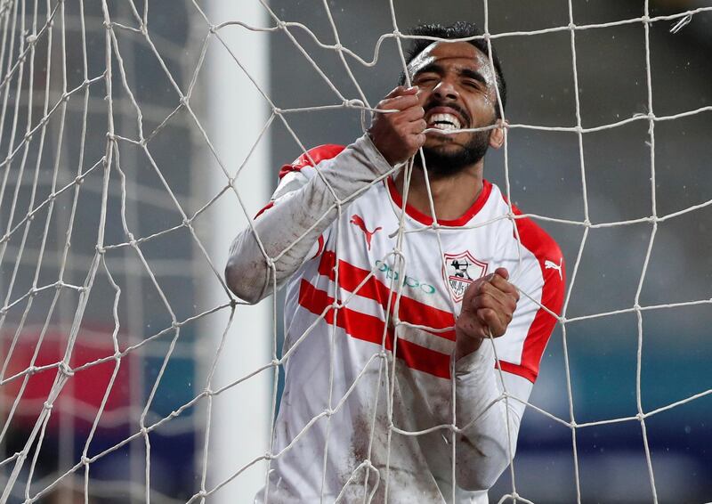 El Zamalek's Kahraba reacts to the action at the almost empty Borg El Arab Stadium. Reuters