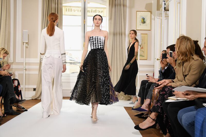 Models walk the runway during the Schiaparelli haute couture autumn/winter 2017-2018 in Paris. Photo by Pascal Le Segretain / Getty Images