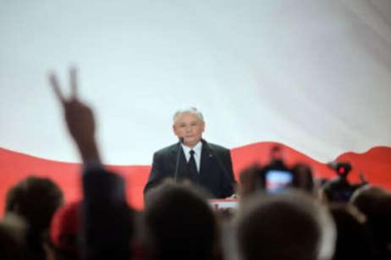 Conservative president election candidate and former prime minister Jaroslaw Kaczynski speaks just after the first unofficial results of presidential elections, on Sunday, June 20, 2010.