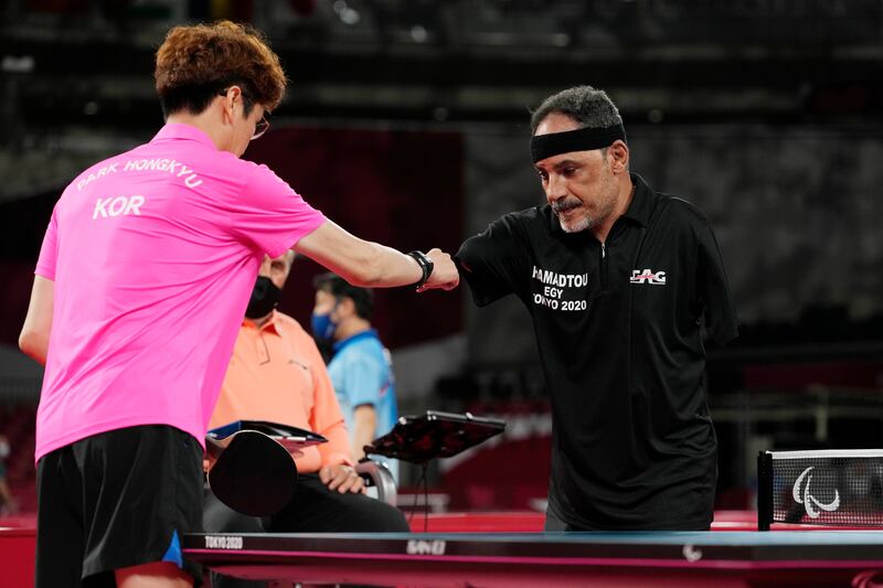 Ibrahim Hamadtou, right, of Egypt will be in action during the men's table tennis competition at the Tokyo 2020 Paralympic Games. AP