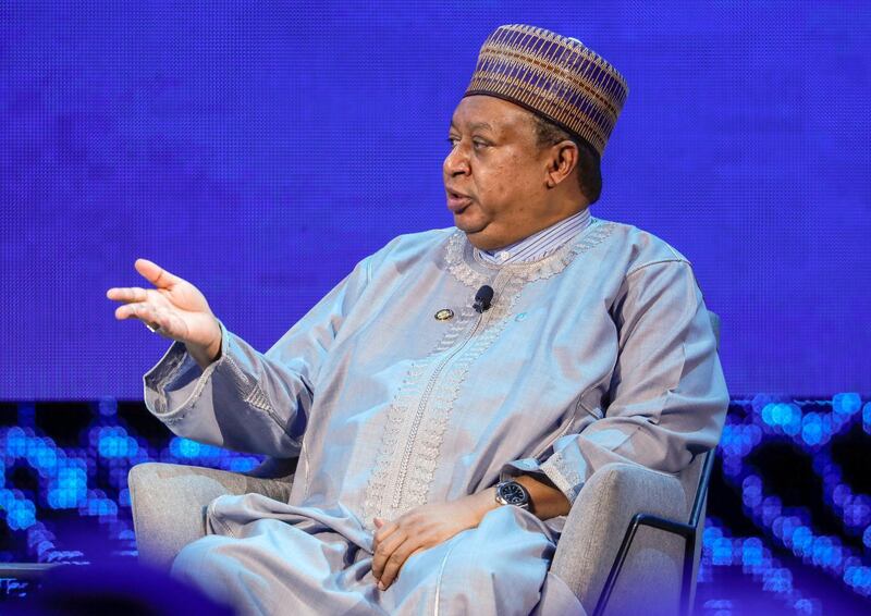 Abu Dhabi, United Arab Emirates, November 11, 2019.  
ADIPEC day 1.
--  Mohammed Barkindo, Secretary General of OPEC during the open discussion.
Victor Besa / The National
Section:  NA
Reporter:  Jennifer Gnana