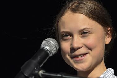 MONTREAL, QC - SEPTEMBER 27: Swedish climate activist Greta Thunberg takes to the podium to address young activists and their supporters during the rally for action on climate change on September 27, 2019 in Montreal, Canada. Hundreds of thousands of people are expected to take part in what could be the city's largest climate march. Minas Panagiotakis/Getty Images/AFP == FOR NEWSPAPERS, INTERNET, TELCOS & TELEVISION USE ONLY ==