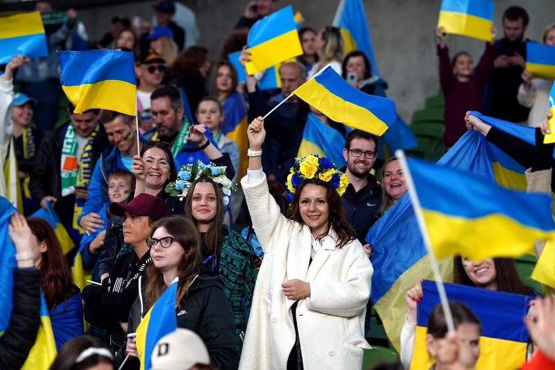 Ukraine fans in the stands after the Nations League match at the Aviva Stadium. PA