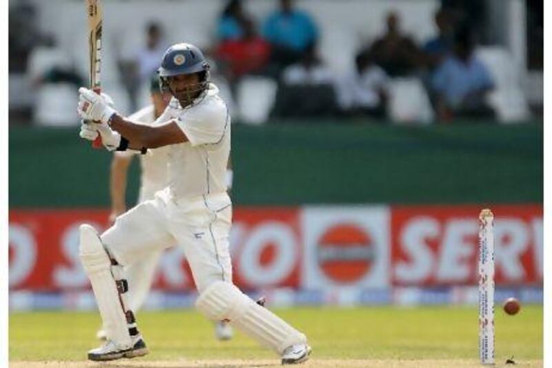 Kumar Sangakkara, top, and his partner, Mahela Jayawardene, will be looking to consolidate on their good start. Lakruwan Wanniarachchi / AFP