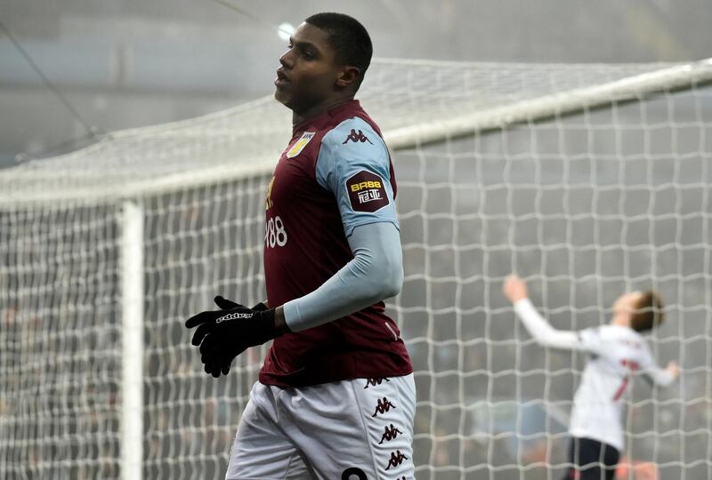 Aston Villa's Wesley, left, celebrates after scoring his side's fifth goal. AP