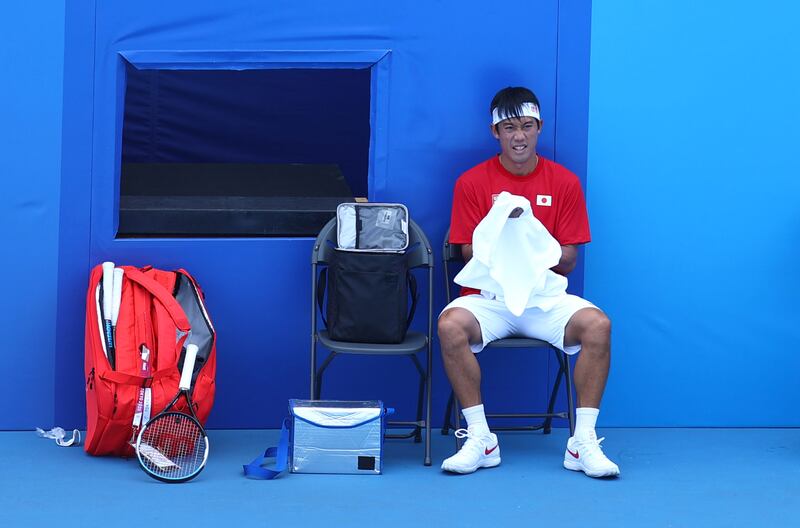 Japanese tennis player Kei Nishikori during training ahead of the Tokyo Olympics.